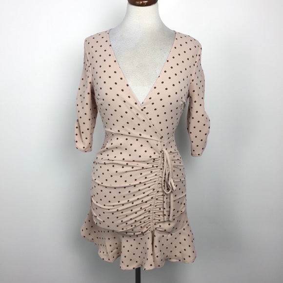 NWT Outrageous Fortune Pink & Brown Dot Mini Dress - Picture 1 of 9